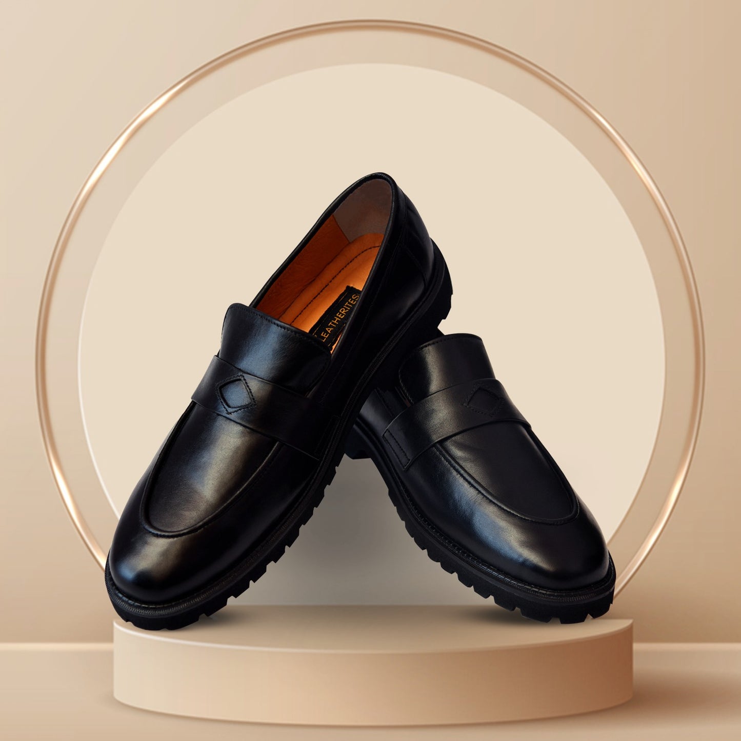 Diamond Cut Black Leather Loafers- UK 6106