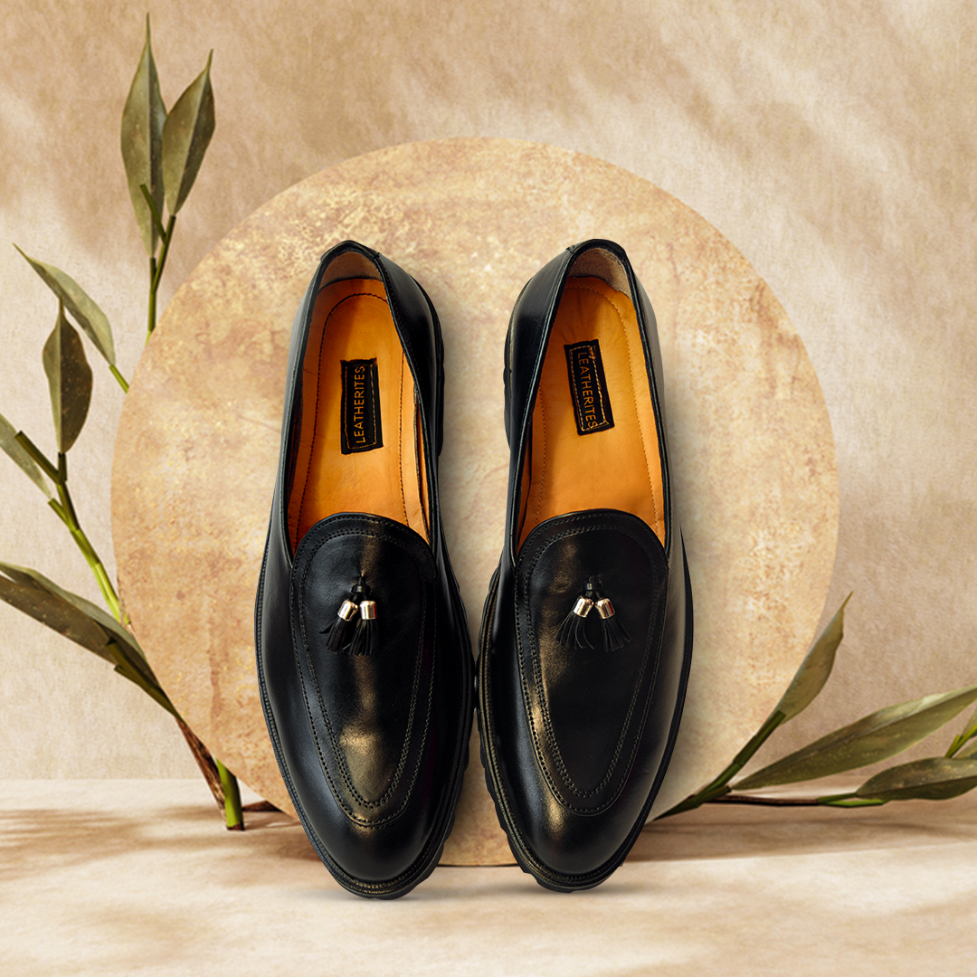 Black Tassel Leather Shoes- 13945