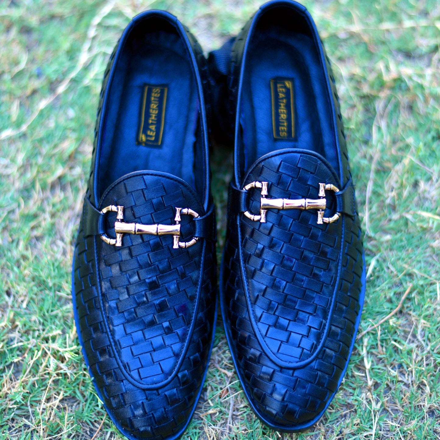 High Quality Italian Black Woven Leather Shoes- UJ 6103