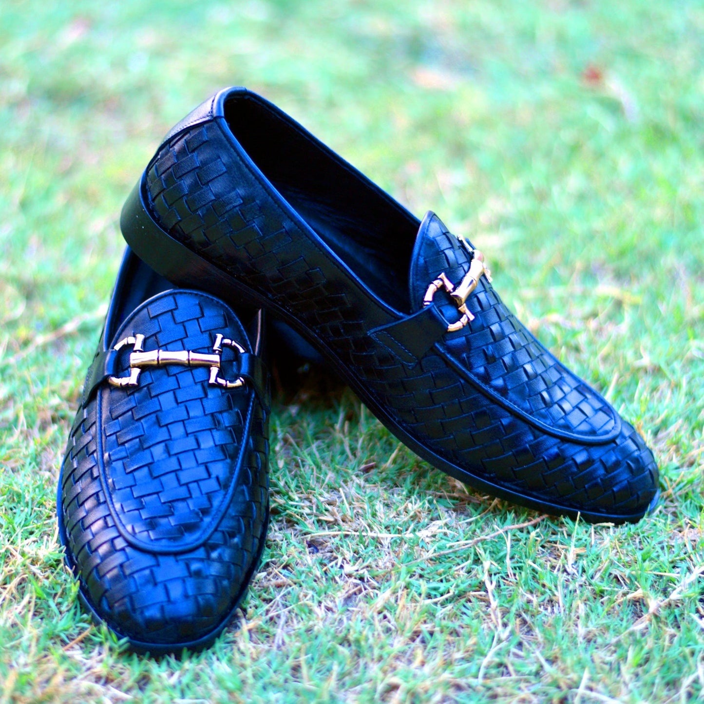 High Quality Italian Black Woven Leather Shoes- UJ 6103
