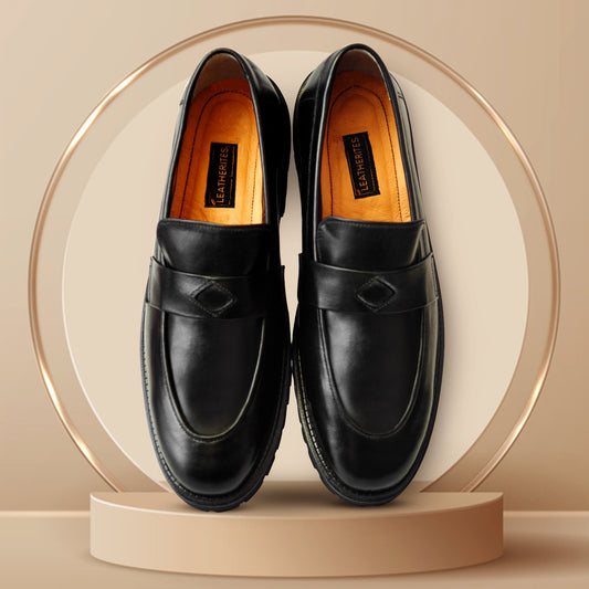 Diamond Cut Black Leather Loafers- UK 6106