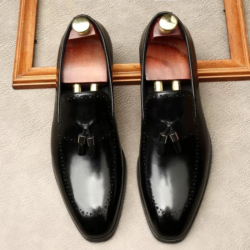 Penny Loafer Black/Wine Red Antique Shoes-13928